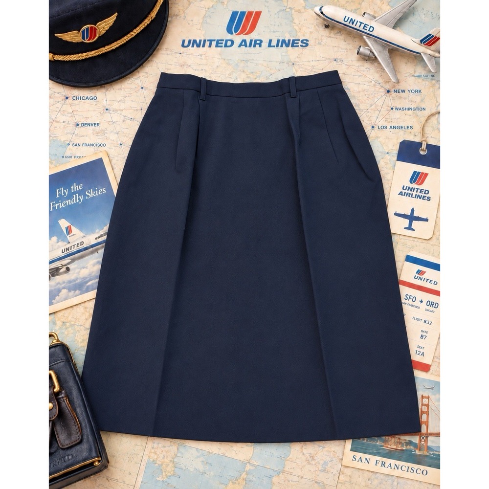 Vintage United Airlines Flight Attendant Uniform Skirt Navy 10P Stewardess